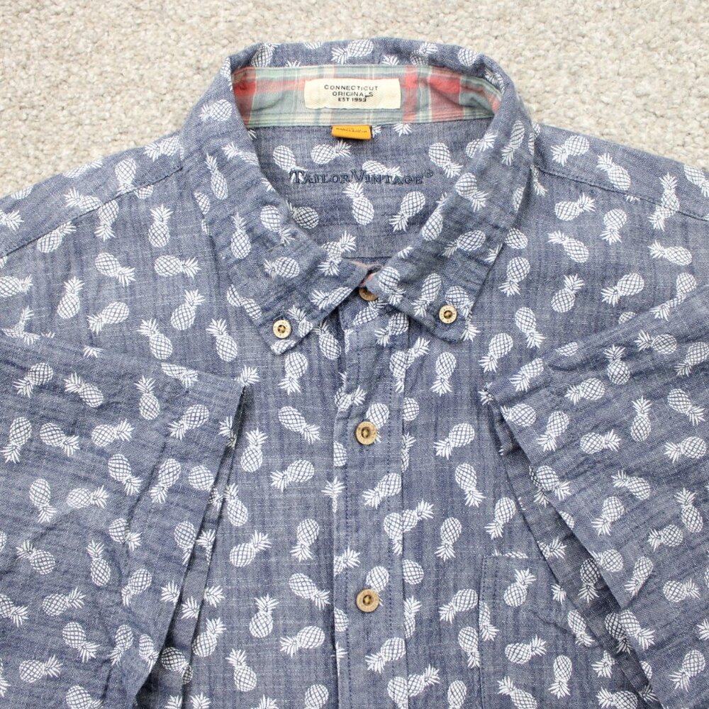 Tailor Vintage‎ AOP Shirt Mens XL Blue Pineapple All Over Print Short Sleeve